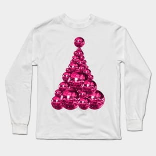 70s Pink Magenta Disco Ball Christmas Tree Long Sleeve T-Shirt